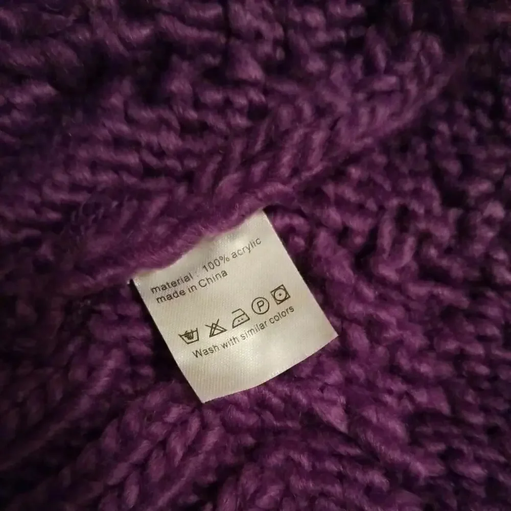 Naf Naf (2) two Women Hats Cable Knit Wool Blend Black Coral Purple One size EUC